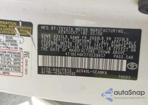 2007 Toyota Camry Le from USA, damaged, VIN 4T1BE46K27U539857